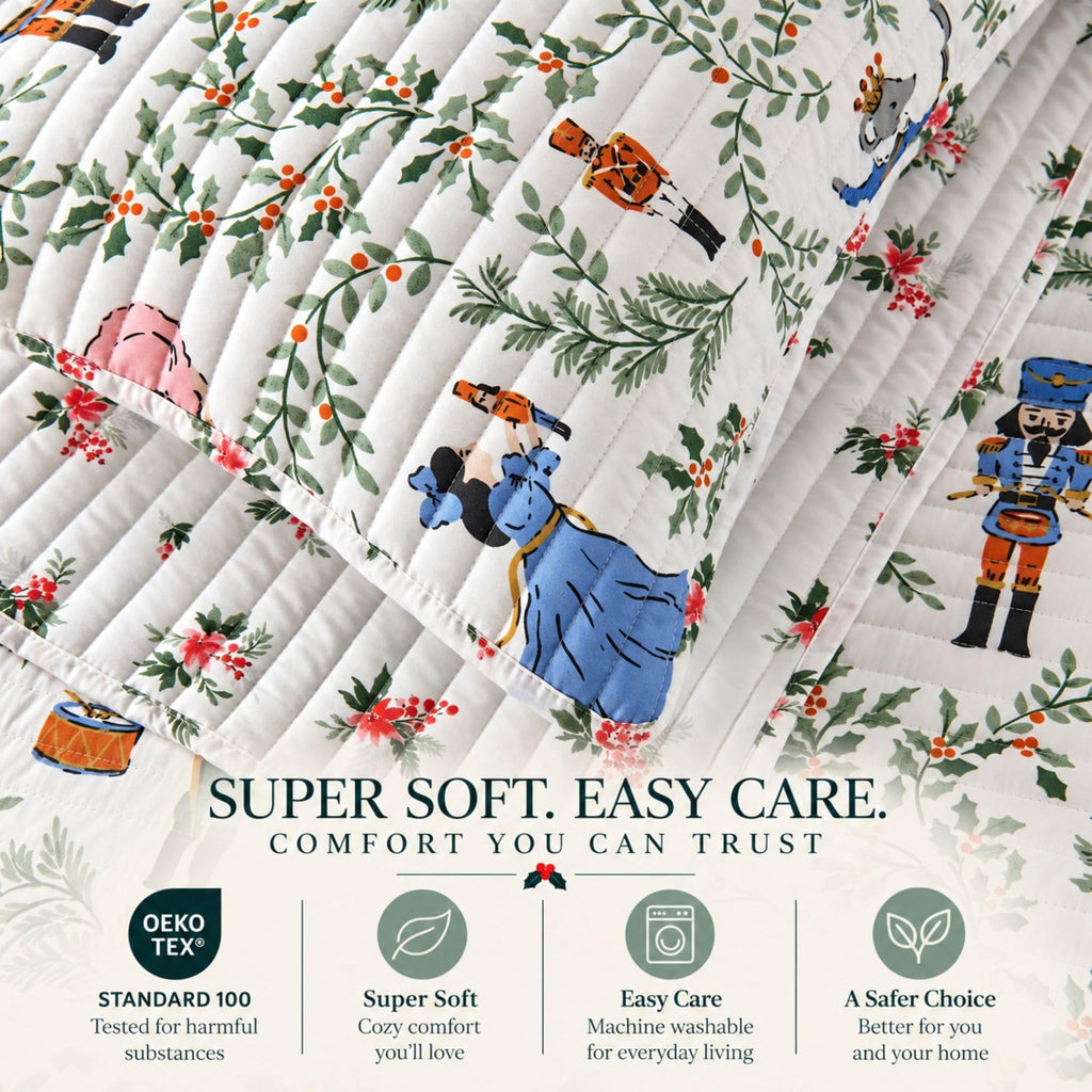 Christmas Quilt Set King/Cal King, Reversible Bedspread, Nutcracker
