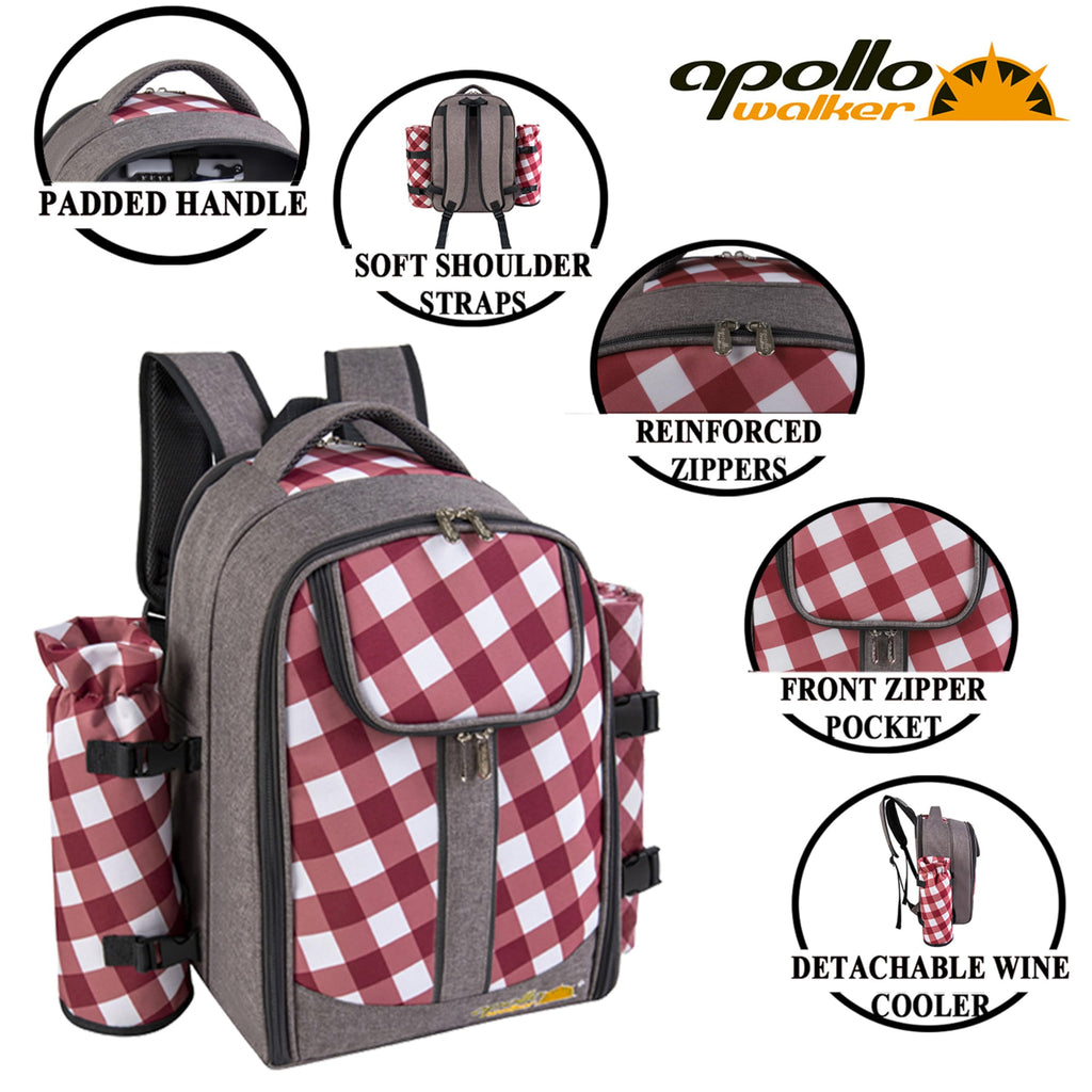 Backpack, 2-Person, Blanket & Wine, Family & Lovers Gift, Red Plaid