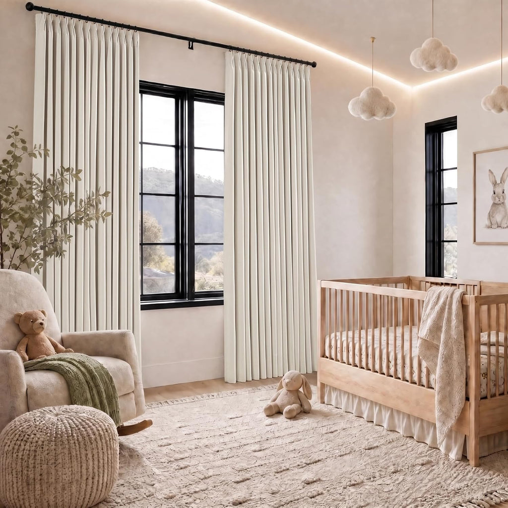 Pinch Pleated Blackout Curtains for Living Room Bedroom,100% Blackout Linen Textured Double Layer Drapes with Rings &