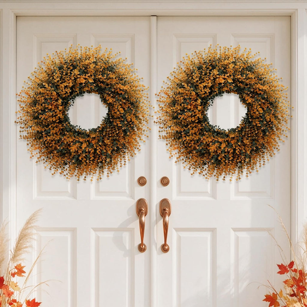 28" Large Fall Boxwood Wreaths for Front Door Decoration(Orange)