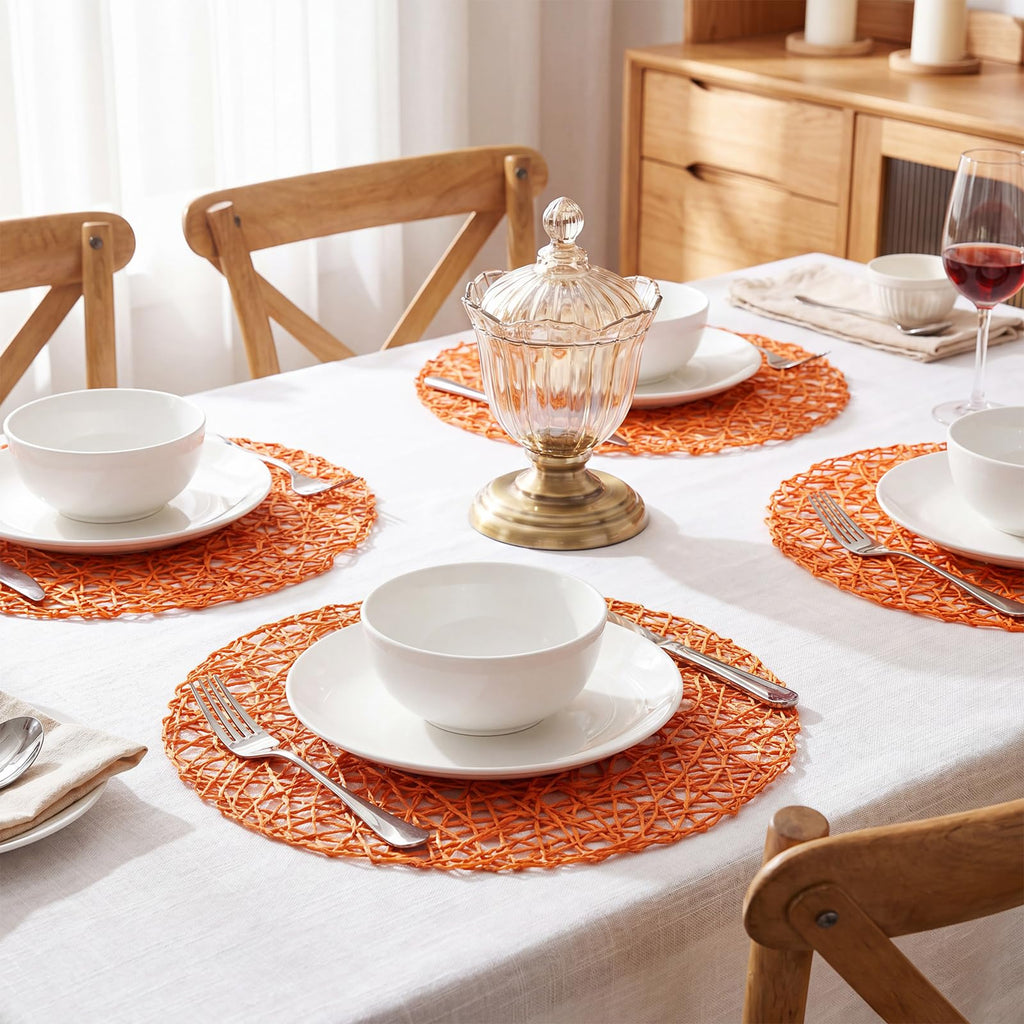 Paper Braided Round Placemats, 24 Sets, Orange, 13 in