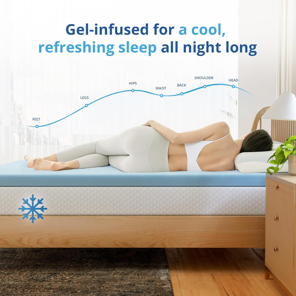 3 Inch King Memory Foam Mattress Topper- Cooling Gel Infused | Pressure Relieving Pad in a box, Dorm Room Essentials