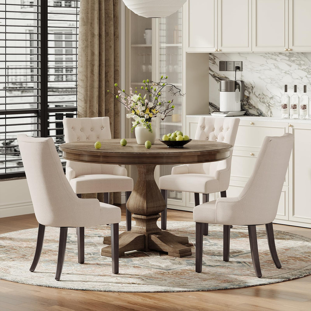 Fabric Side Set of 4, Wingback Upholstered Dining Room Chairs with Tufted Button, Living Room Chairs Kitchen, Beige