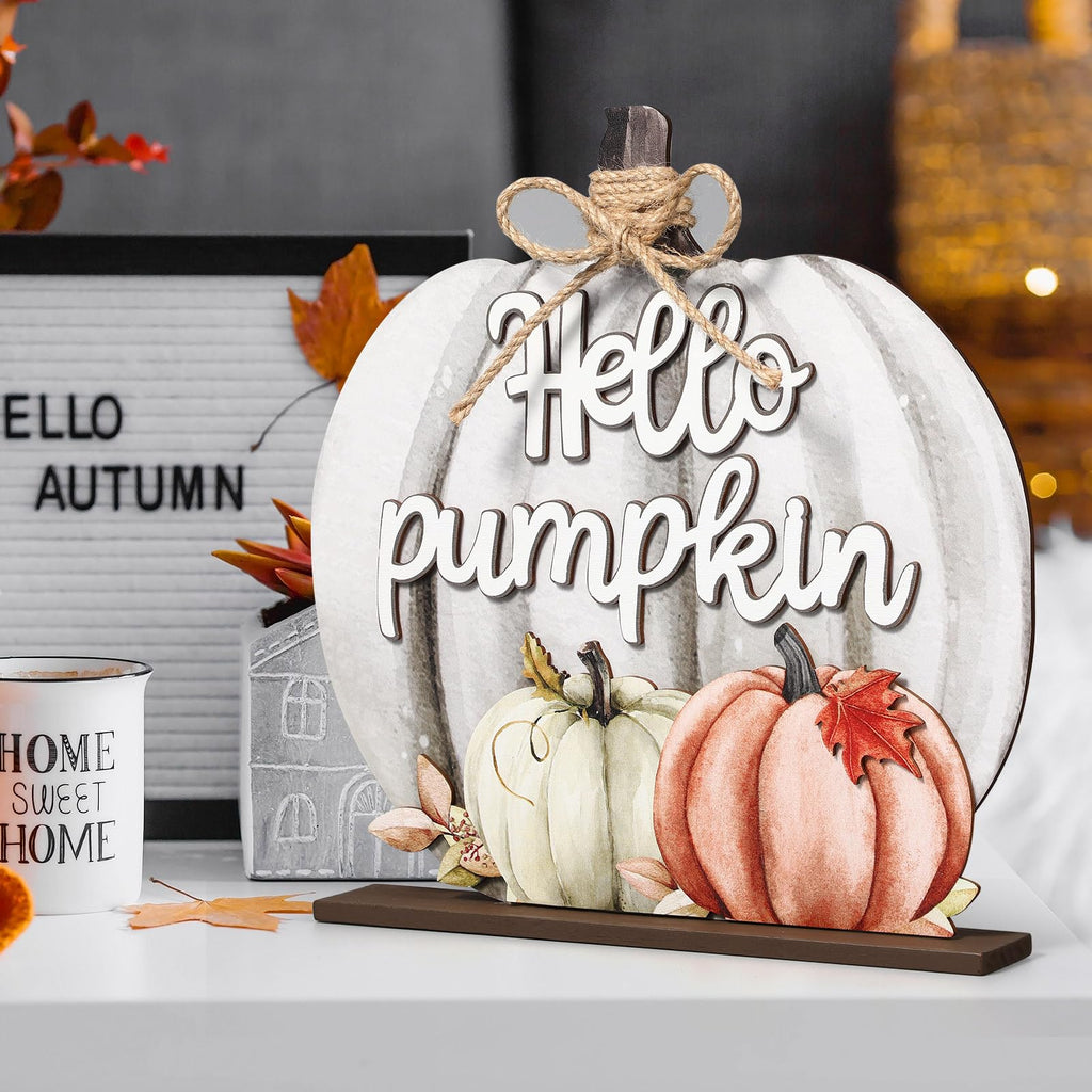 Fall Decoration Wooden Grey Pumpkins Decor Fall Hello Pumpkin Sign
