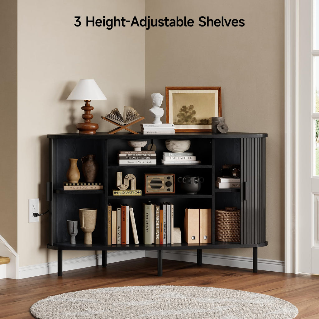 47" Corner TV Stand, Fluted TV Cabinet for 55 Inch TVs, Black