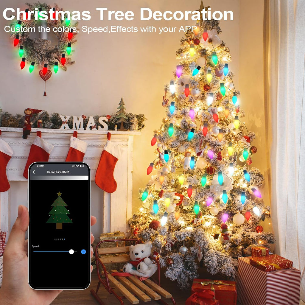 Smart Christmas Outdoor Lights C9 41FT 50 LEDs, APP Remote Control RGB String Lights,Matte Bulbs Plug in, DIY Color