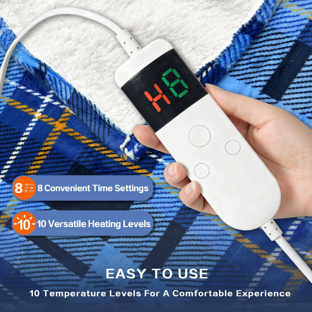 Electric Blanket Heated Queen, Soft Flannel 90"x84" Plaid Heating Blanket with 8 Hours Auto Off 10 Fast Heating
