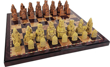 Large Rust and Antique White Isle of Lewis Medieval Times Chess Men Set with 3 1/4 inch King and 18 inch Cherry Color