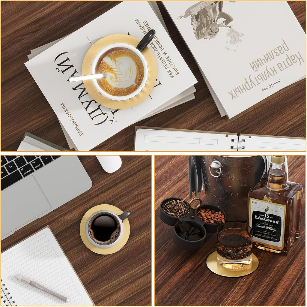 Stainless Steel Coasters, 4 Inches Gold Mirror Coasters, Non Slip Eva Base Round Modern Coaster for Drinks - Set of 24