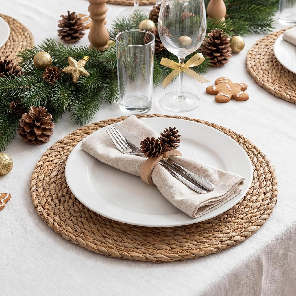 Round Woven Placemats 13in Rattan Charger Wicker Boho Place mat - Set of 6