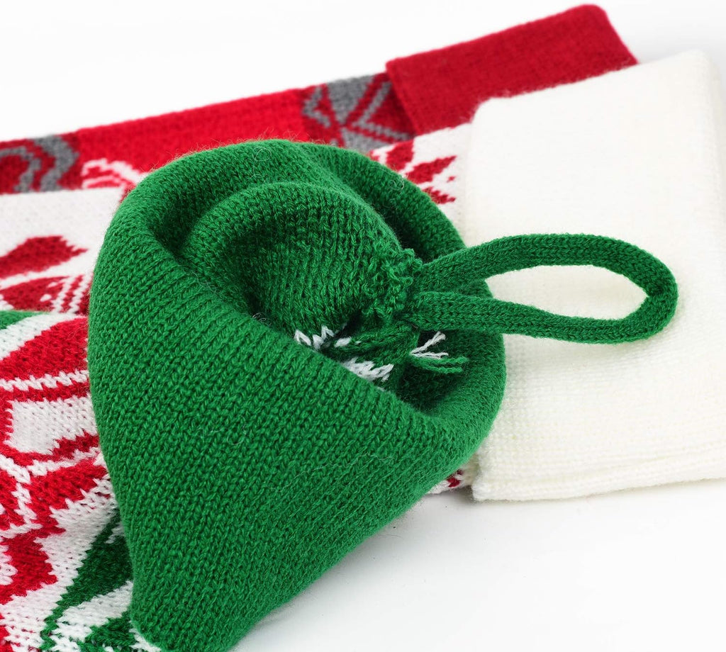 3 Pack Knit Christmas Stocking - 25 Inch Extra Long White and Burgundy Wool Christmas Stocking with Reindeer and