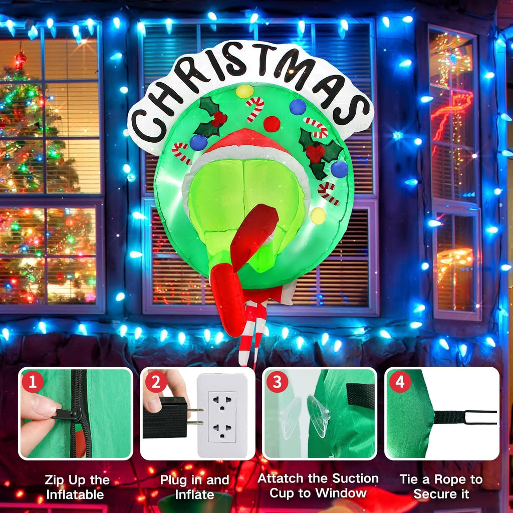 Inflatable Christmas Decorations Outdoor 3.5FT Blow Up Santa Green Giant Monster Wreath Yard Inflatables Funny
