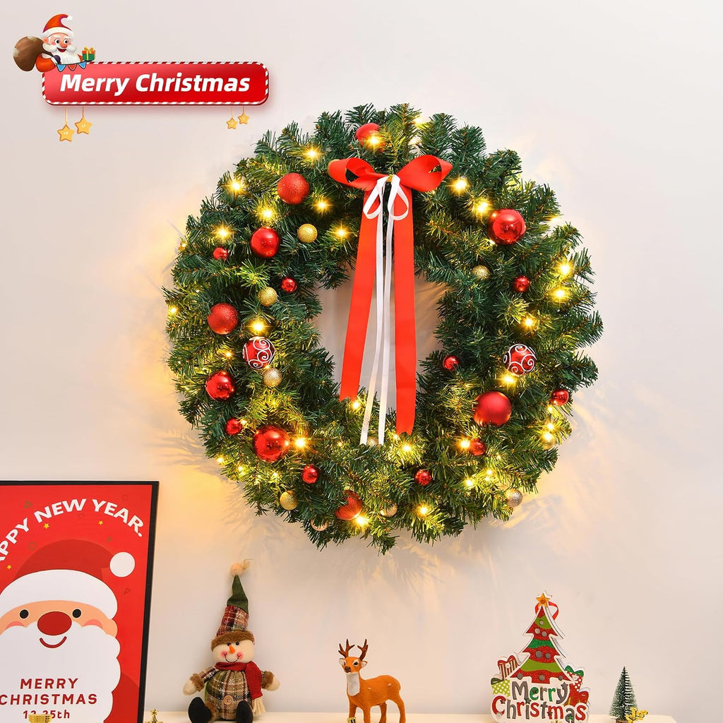 36 in Battery Powered Pre-Lit Christmas Wreath, 80 Warm Lights