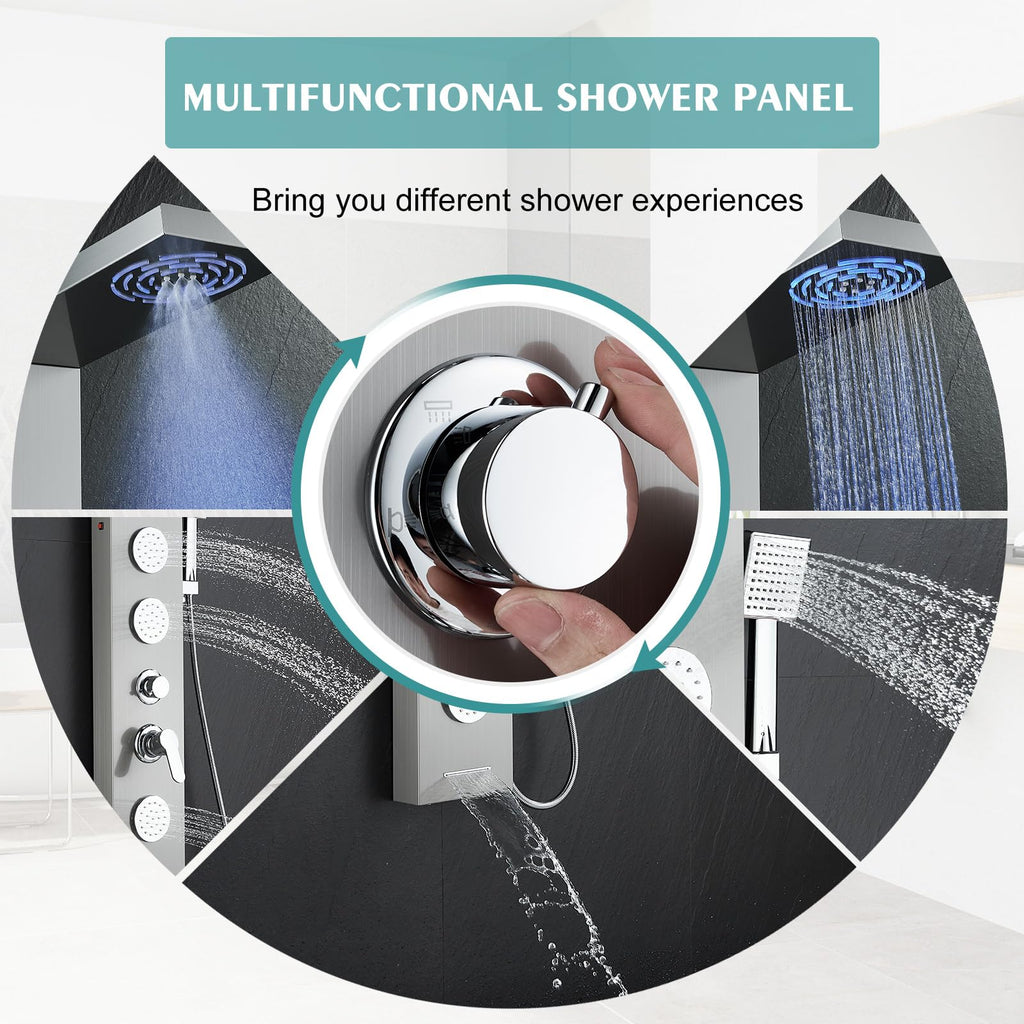 LED Shower Panel - Full Body Shower Tower Brushed