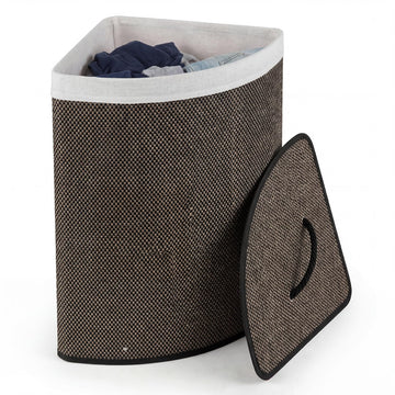 15 Gal Corner Laundry Hamper w/Lid, Removable Liner, Handle Taupe