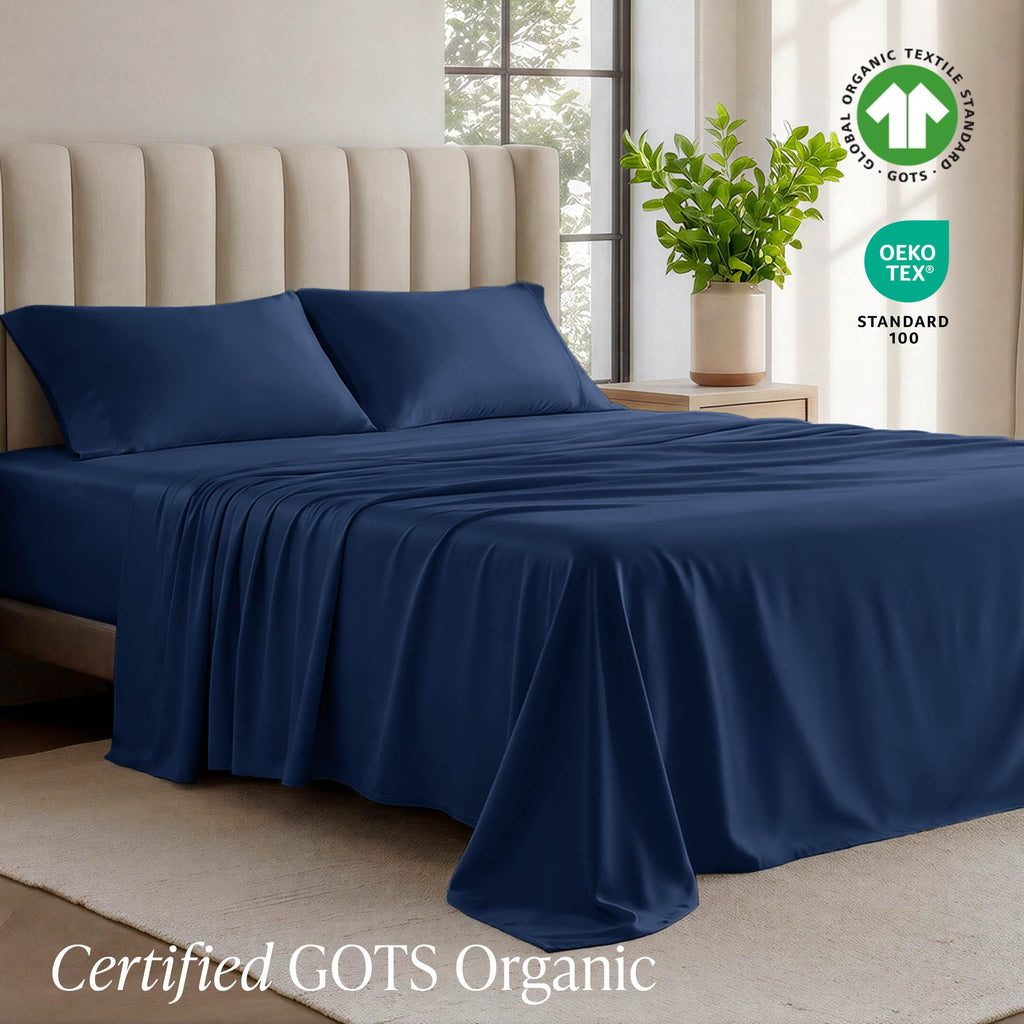 100% Organic Cotton Jersey Sheet Set (, Dark Blue)