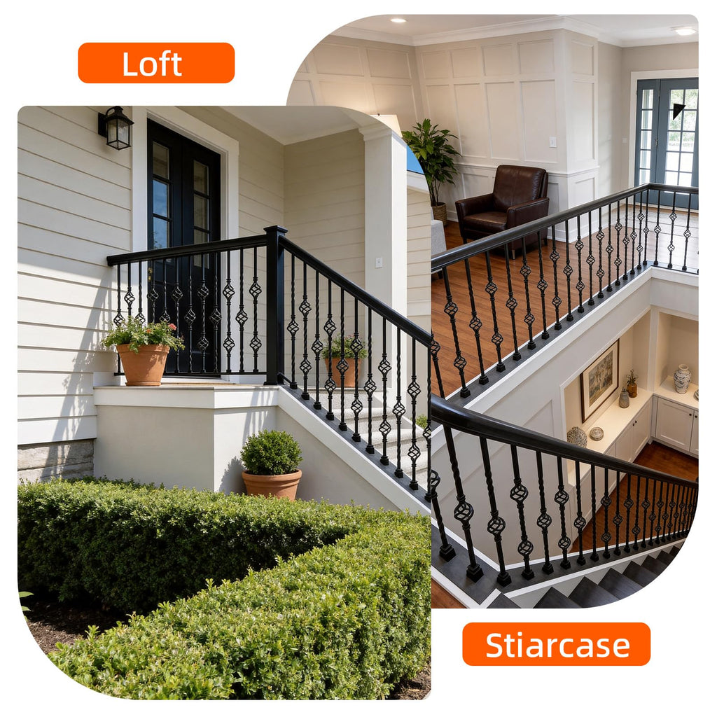 10pcs 44" Wrought Iron Balusters Double Basket Interior Spindles