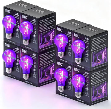 8 Pack E26 A19 UVA 395nm Dimmable Edison Filament Black Light Bulb