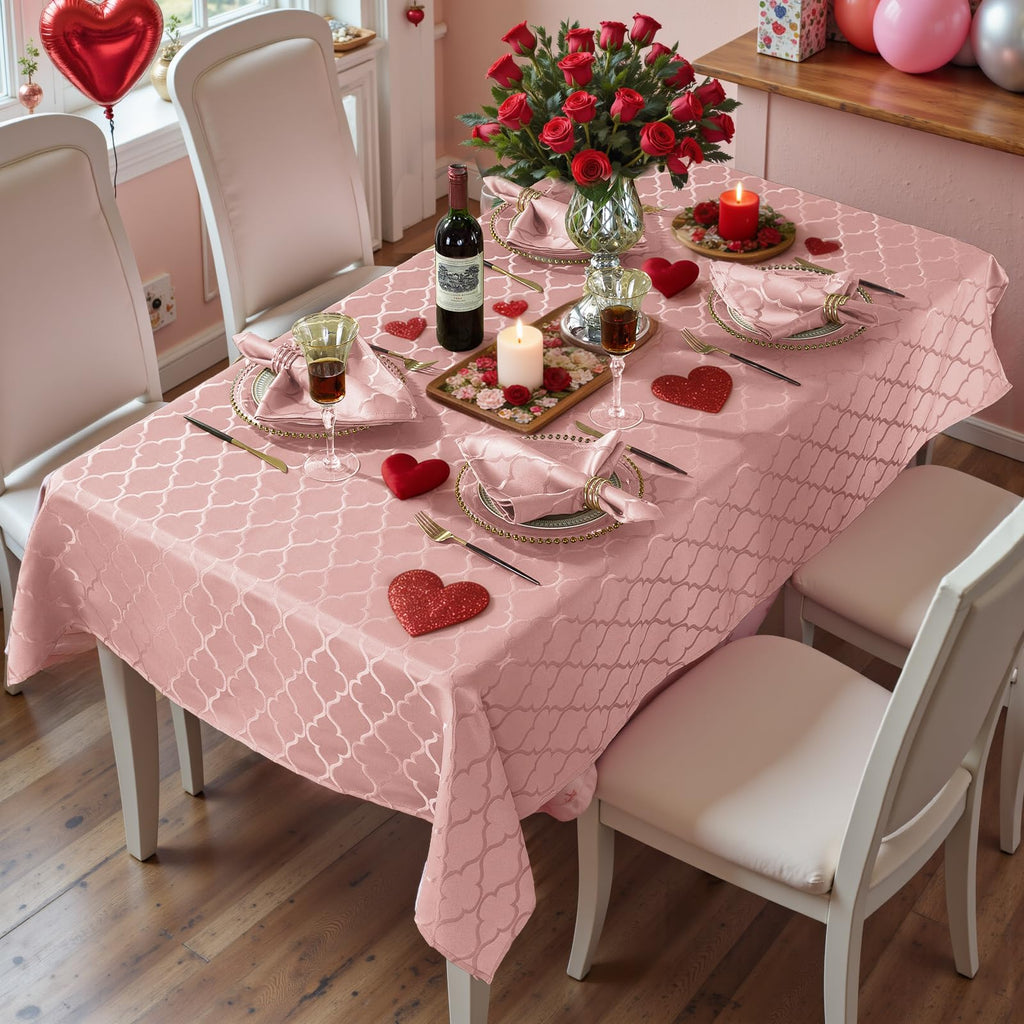 Pink Tablecloth Rectangle Jacquard, 60" x 102" Table Cloth