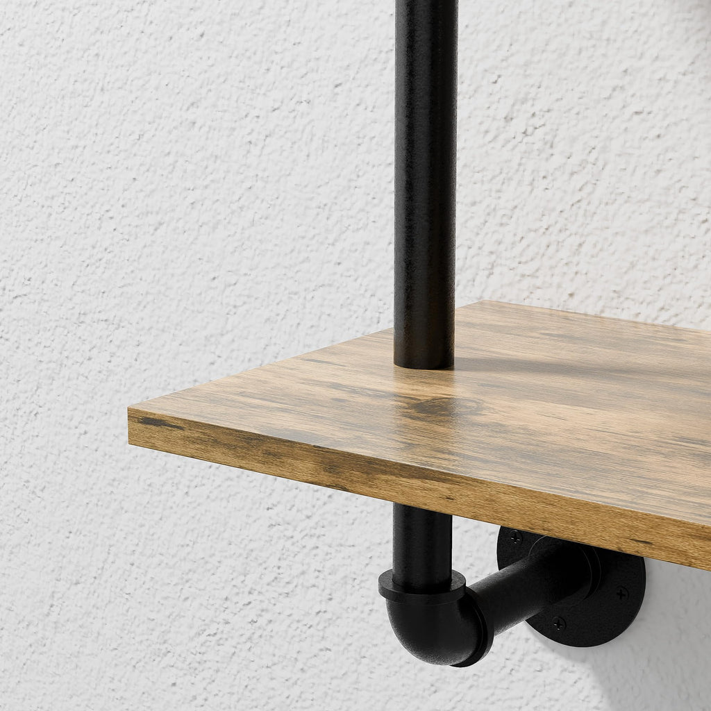 Industrial Pipe Shelving, 4 Tier Rustic Wooden Floating Shelves, Wall Display Bookshelf, Storage Rack Sundries Holder