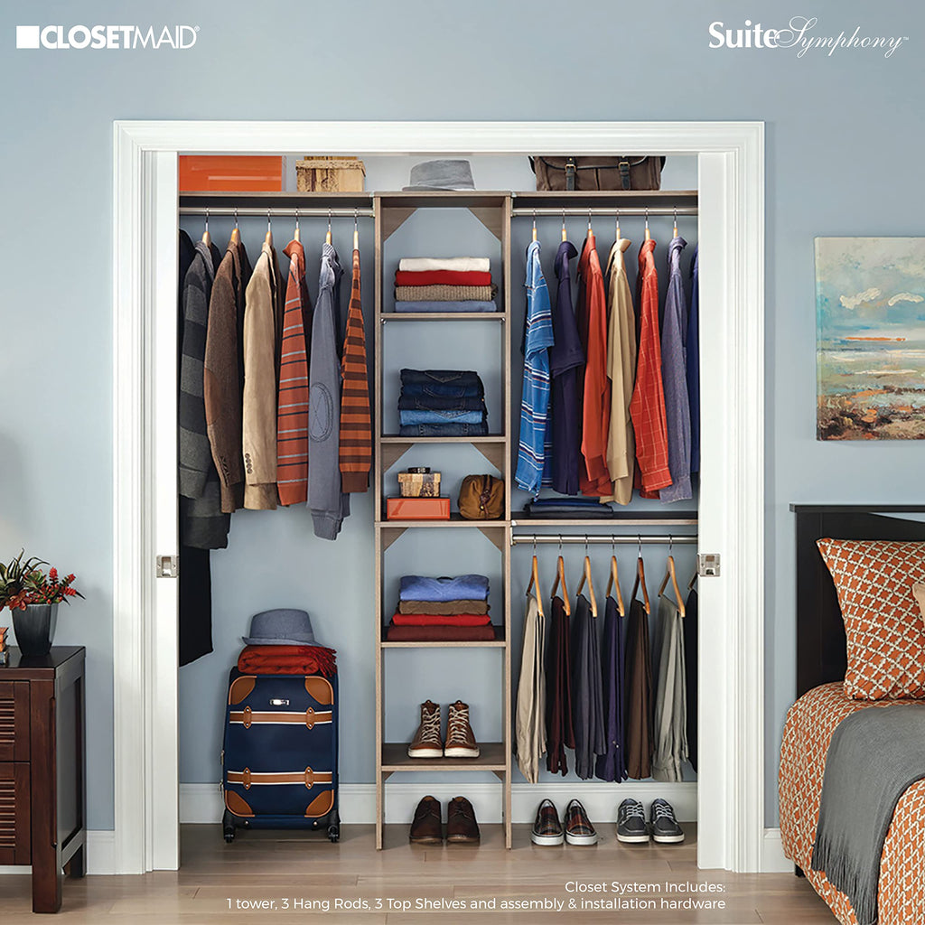 SuiteSymphony 16-Inch Closet Organizer with Shelves, Natural Gray