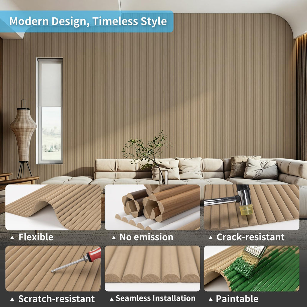 Roll-Flat Beaded Wood Slat Wall Panel, 1-Pack, 94.5 x 23.6 in, Raw