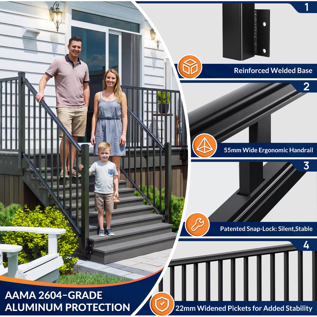 2 Pack 36in H x 6ft W Modular Side Mount Aluminum Deck Railing Kit