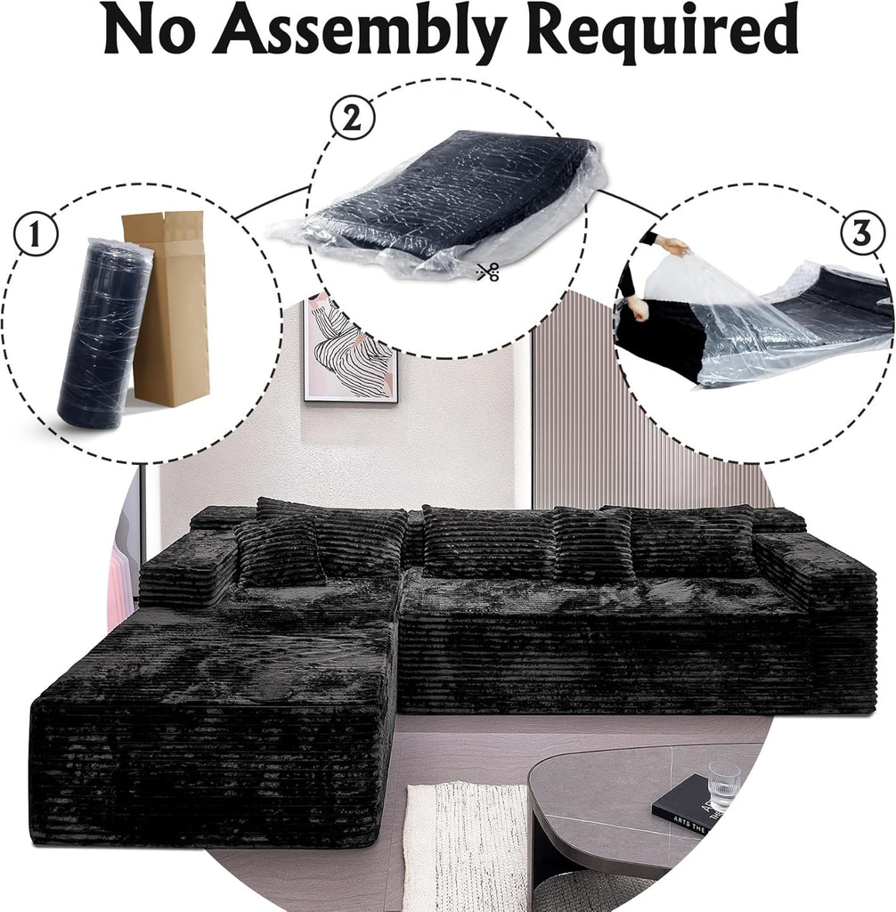 Boneless Modular Sectional Sofa, Cloud Couch with Left Facing Chaise, Oversized Deep Seat, L-Shaped
