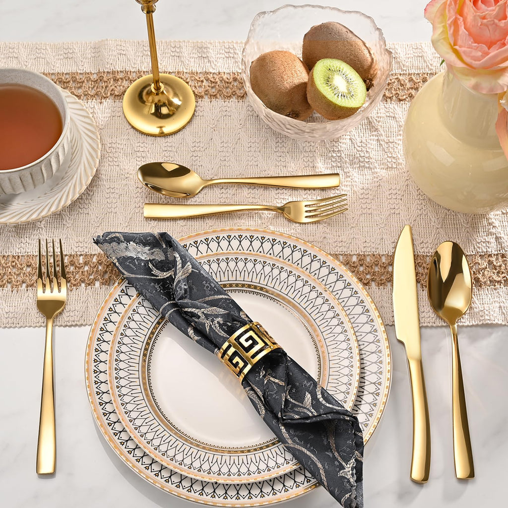 Gold Silverware Set, Heavy Duty Stainless Steel Flatware Cutlery Set Service for 8, Food-Grade Utensil Sets