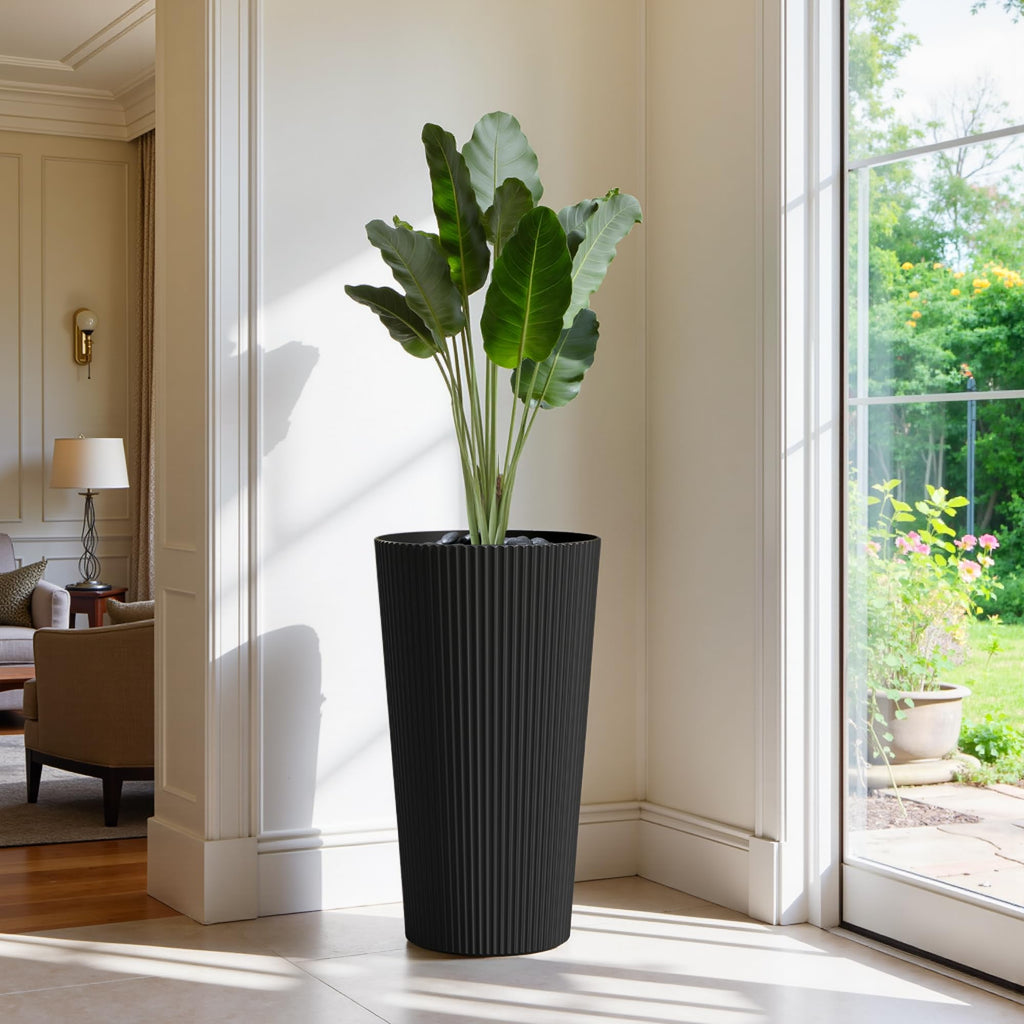 24" Tall Planters for Outdoor Plants Set of 2 - Round Black
