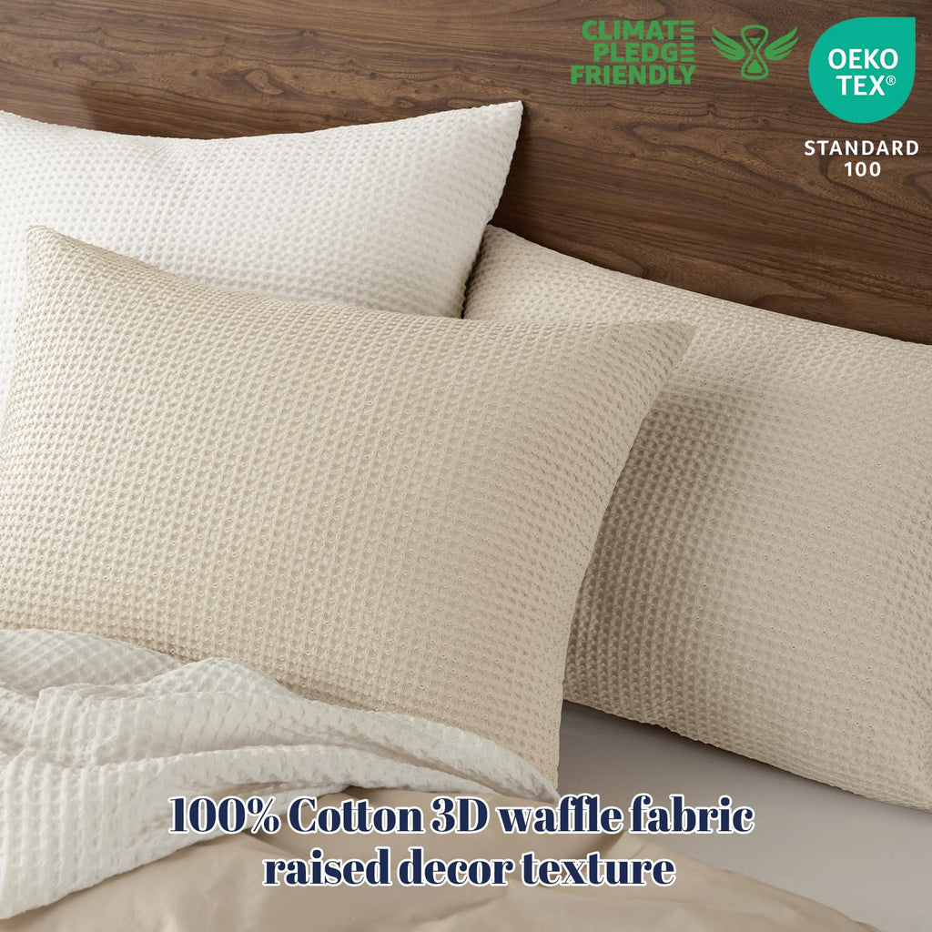 Cotton Waffle Pillow Shams Standard 20" x 26", Linen, No Insert