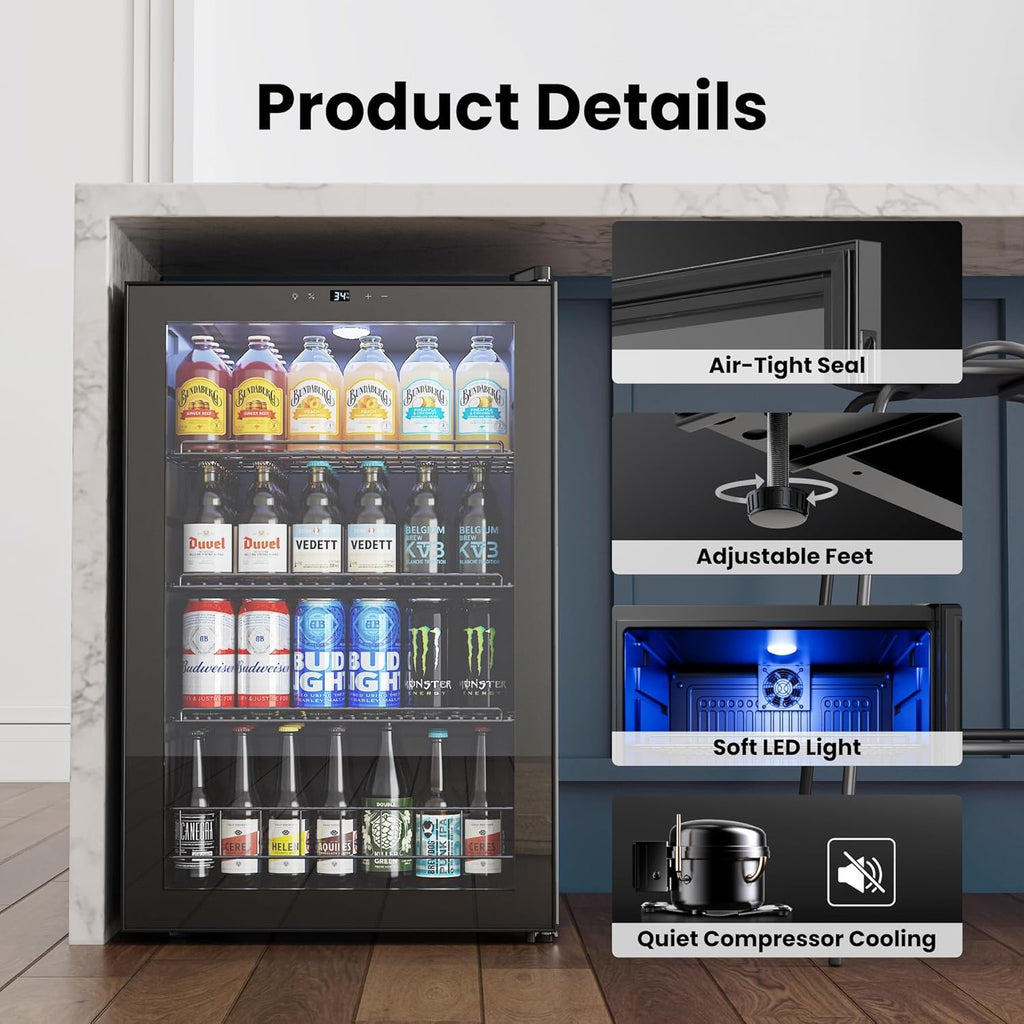 Beverage Refrigerator Cooler, 155 Cans Mini Fridge with Glass Door Beverage Frid