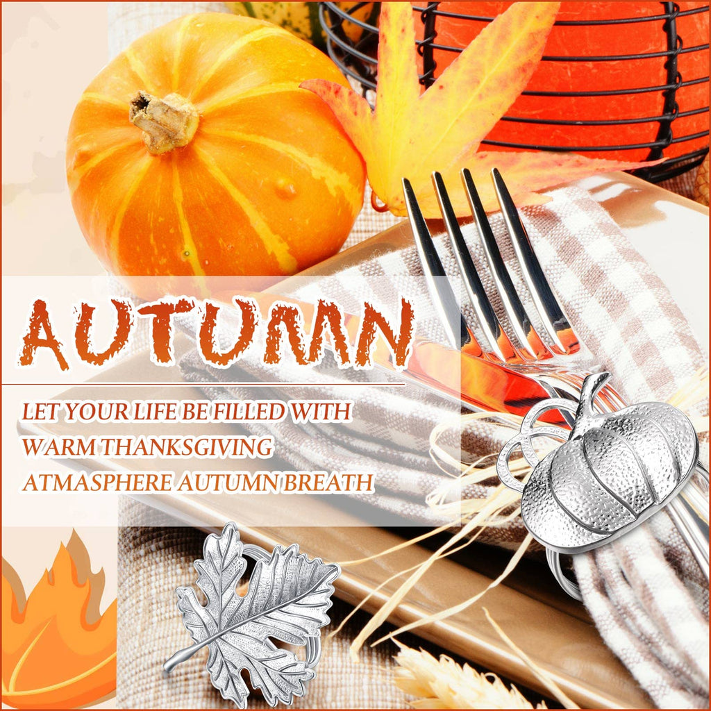 12 Pcs Silver Fall Napkin Ring Set Maple Leaf Pumpkin Napkin Holder