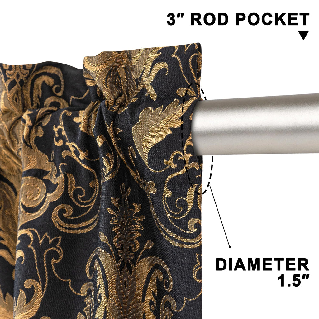 Luxury Black Damask Curtains, 2 Panels, 52"Wx108"L