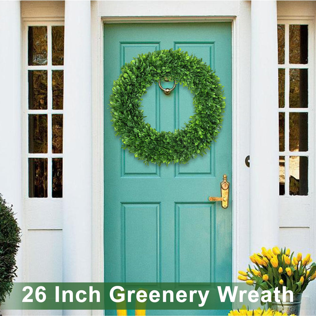 26Inch Green Boxwood Wreaths for Front Door Realistic All Season Eucalyptus