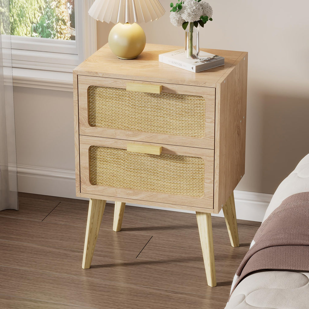 Rattan Nightstand, Natural End Table, Bedside Table