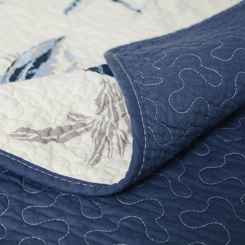 Ocean Comforter Sets 100% Cotton Lightweight Quilt Set Coverlet Sets Navy Coastal Bedding 2-Piece