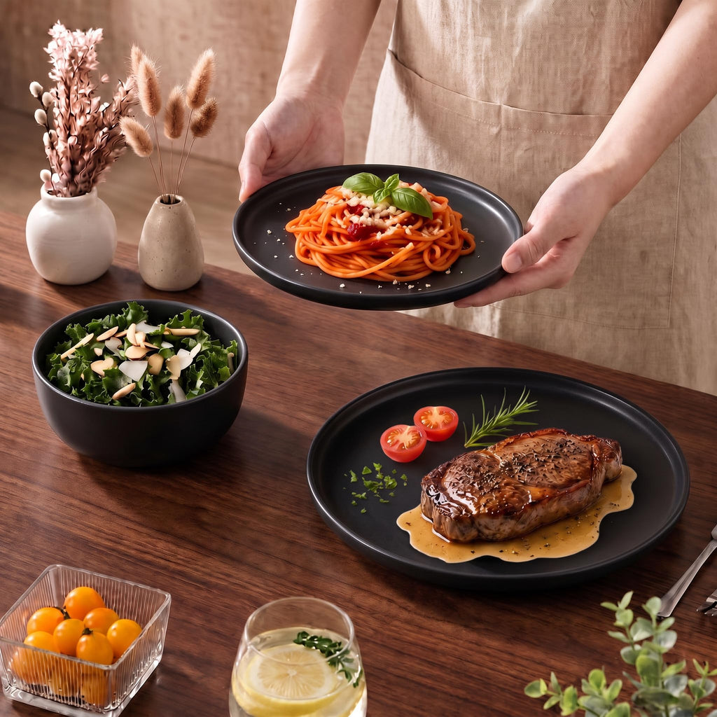 Stoneware Dinnerware Sets Service for 4, 12 pcs Plates and Bowls Set