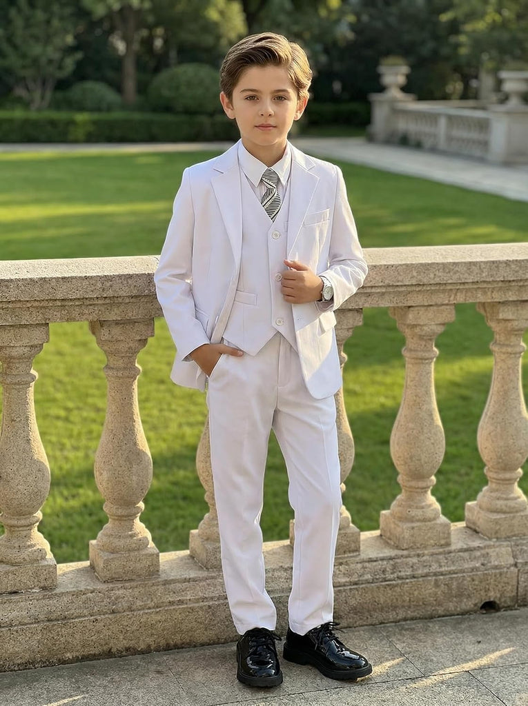 Boys Formal Suit 5 Piece Set Slim Fit Tuxedo Suits Adjustable Waist