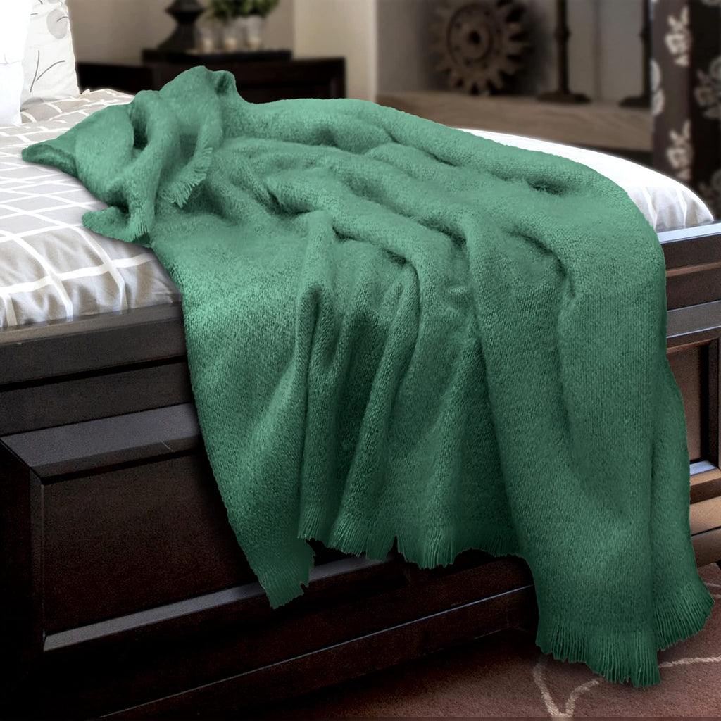 Irish Mohair & Wool Throw Blanket, 54x72in, Solid Green