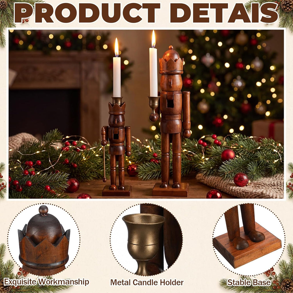 2 PCS Wooden Christmas Nutcracker Figure, 15" & 10"