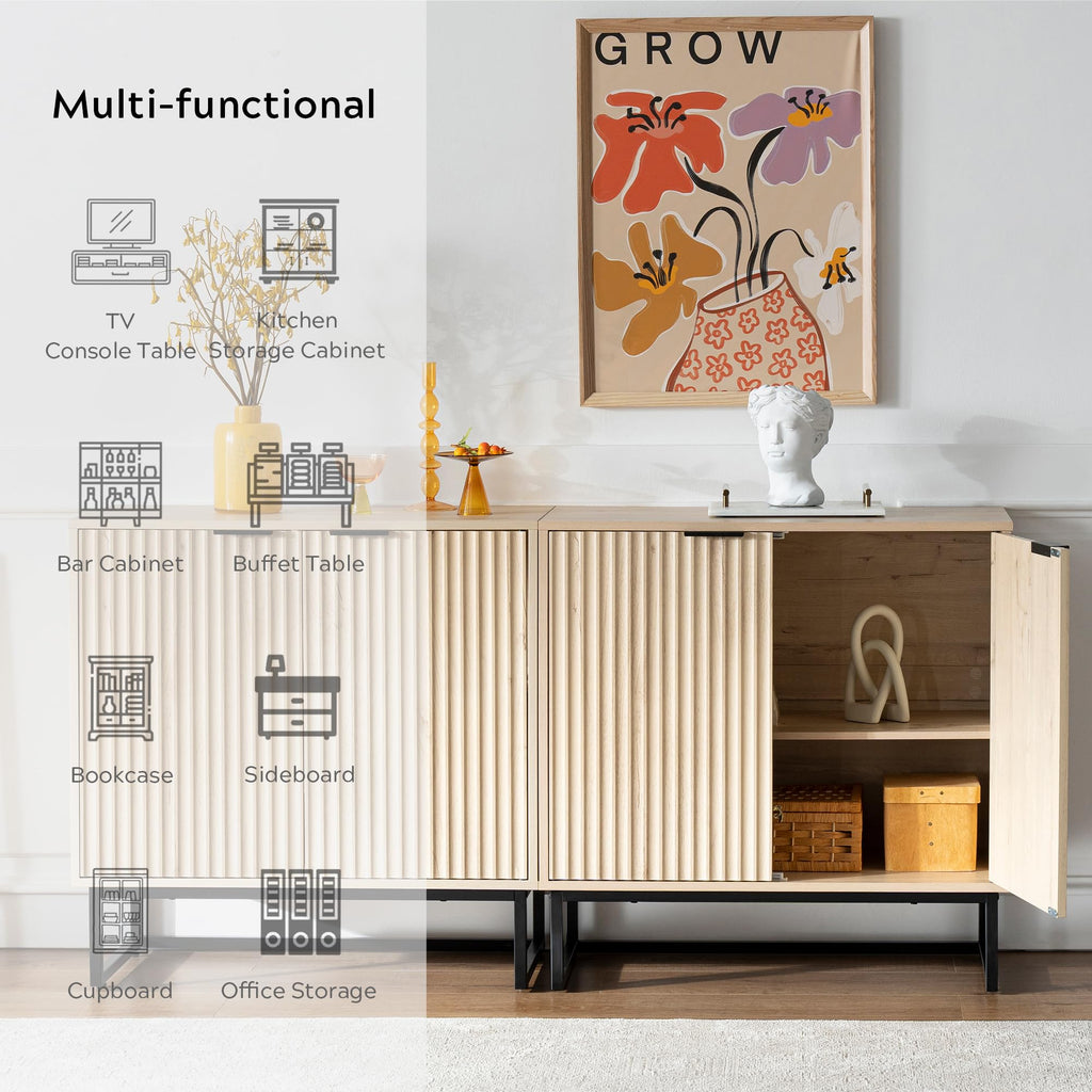 Fluted Storage Cabinet Set of 3, Sideboard Buffet Cabinet, Modern Accent Cabinets with Adjustable Shelves, Credenza