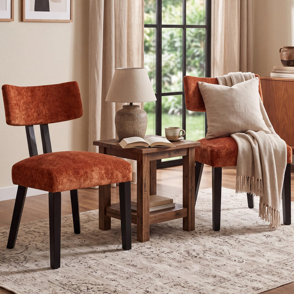 Mid Century Modern Dining Chairs, Velvet Farmhouse Upholstered Kitchen Chairs, Accent Curved Backrest Dining Room