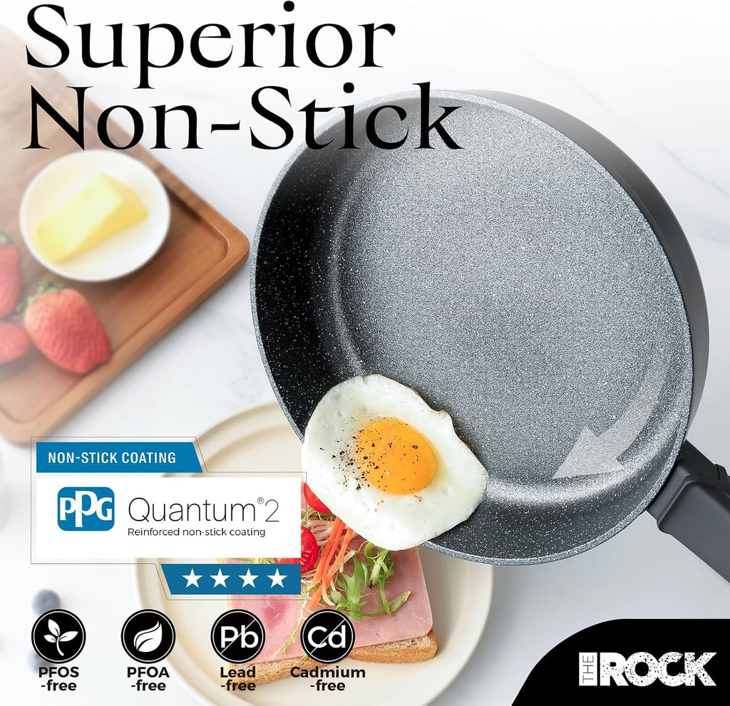 15Pcs Ceramic Cookware Set - Non toxic Pots and Pans Set Non Stick with ROCK.TEC - Nothing Sticks, Never Warps, Lasts