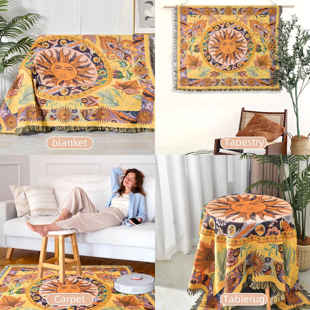 Boho Throw Blanket Reversible Woven Bohemian Tapestry Room Decor