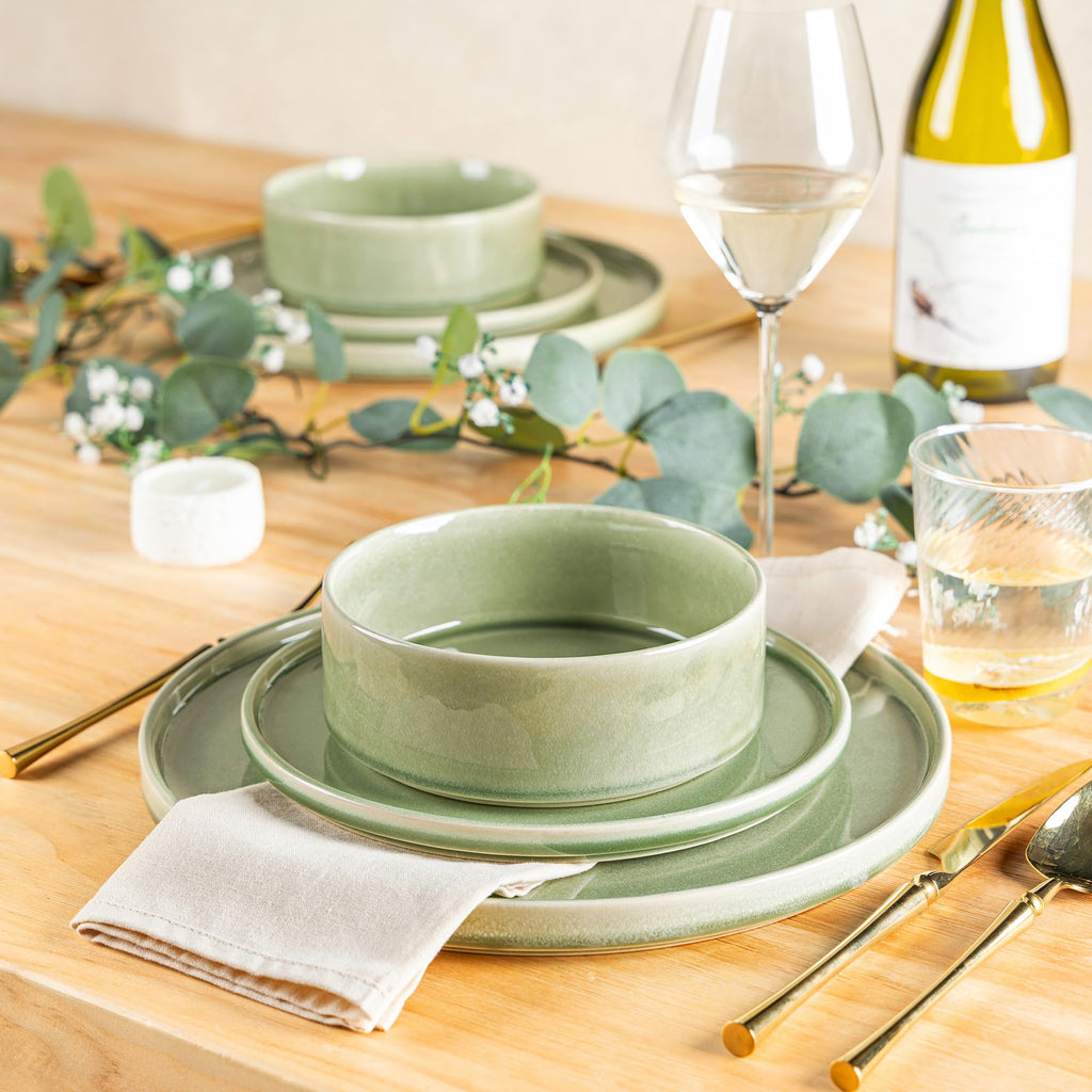 Stoneware Dinnerware Sets for 4,12 Piece Plates and Bowls Sets