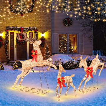 3 Pieces Lighted Christmas Reindeer, Holiday Reindeer Family Set
