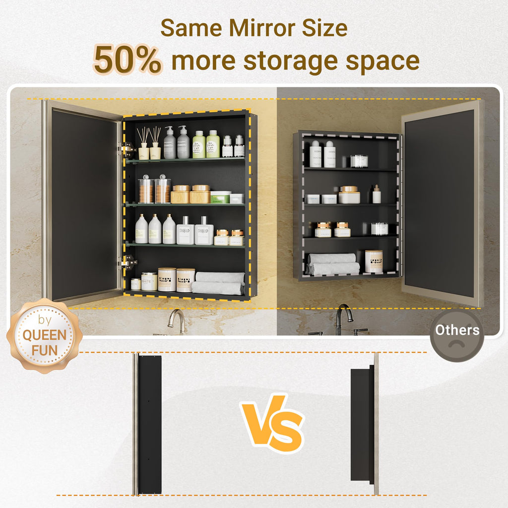 Pre-Assembled Surface or Recessed Medicine Cabinet Mirror-16x24 Brushed Nickel Bathroom Medicine Cabinet with Mirror
