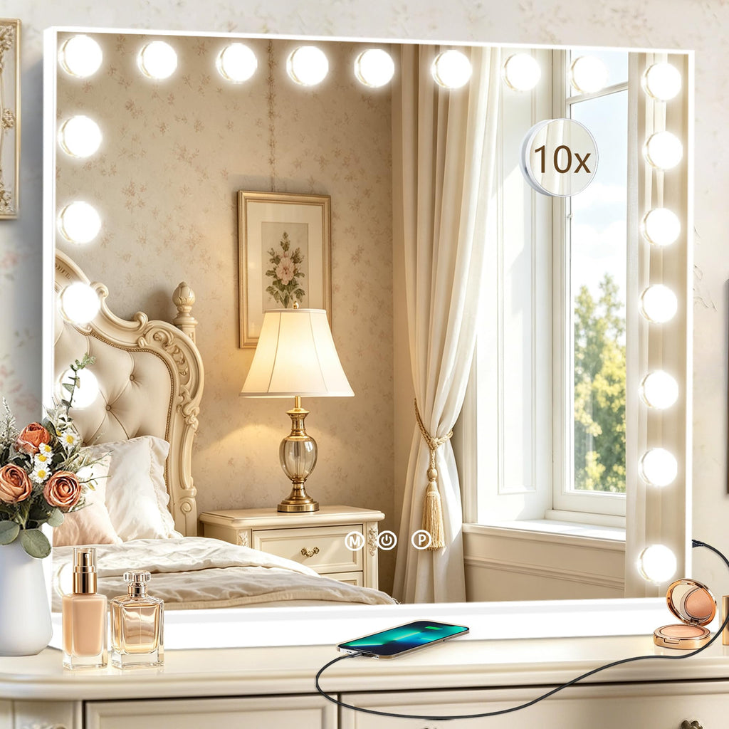 Hollywood Vanity Mirror with Lights, 21 Dimmable Bulbs, 3 Color Lights,Make Up Lighted Mirror, Aluminum Metal Frame