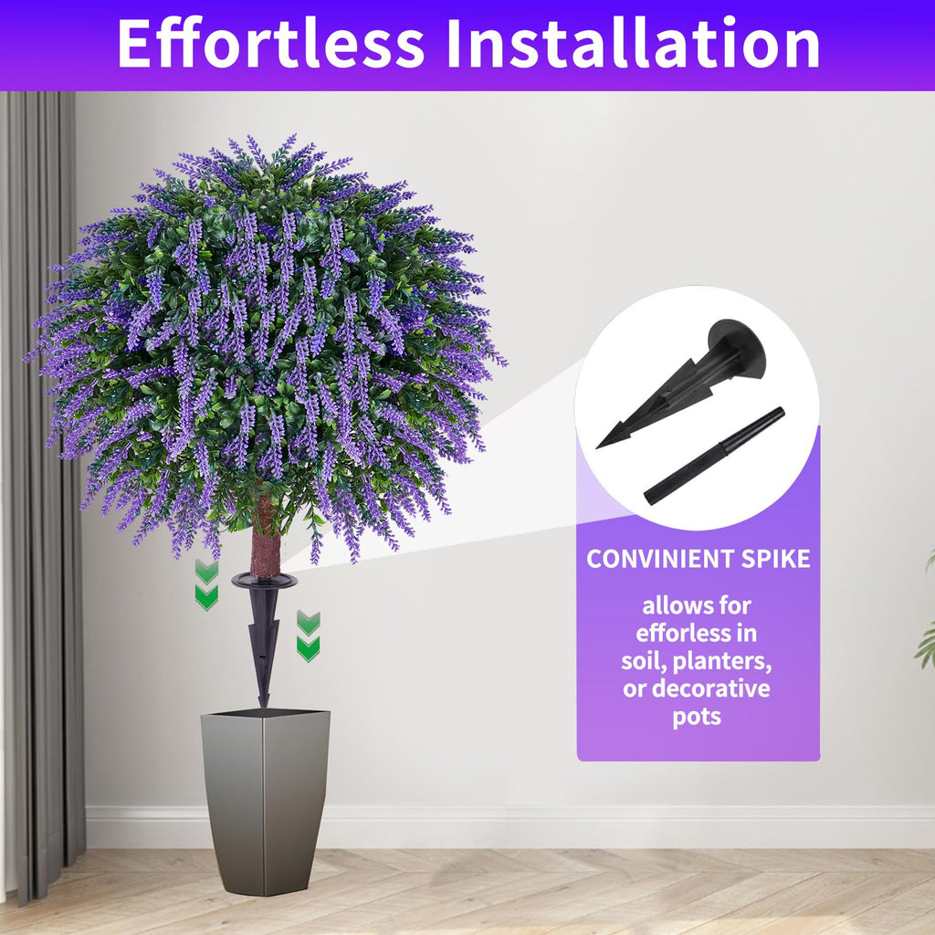 24" Artificial Lavender Topiary Ball Tree 2-Pack, UV Resistant Outdoor
